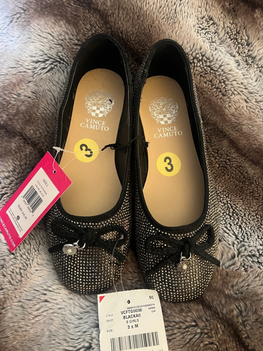 Vince Camuto Black Rhinestone Bow Ballet Flats size 3 girls